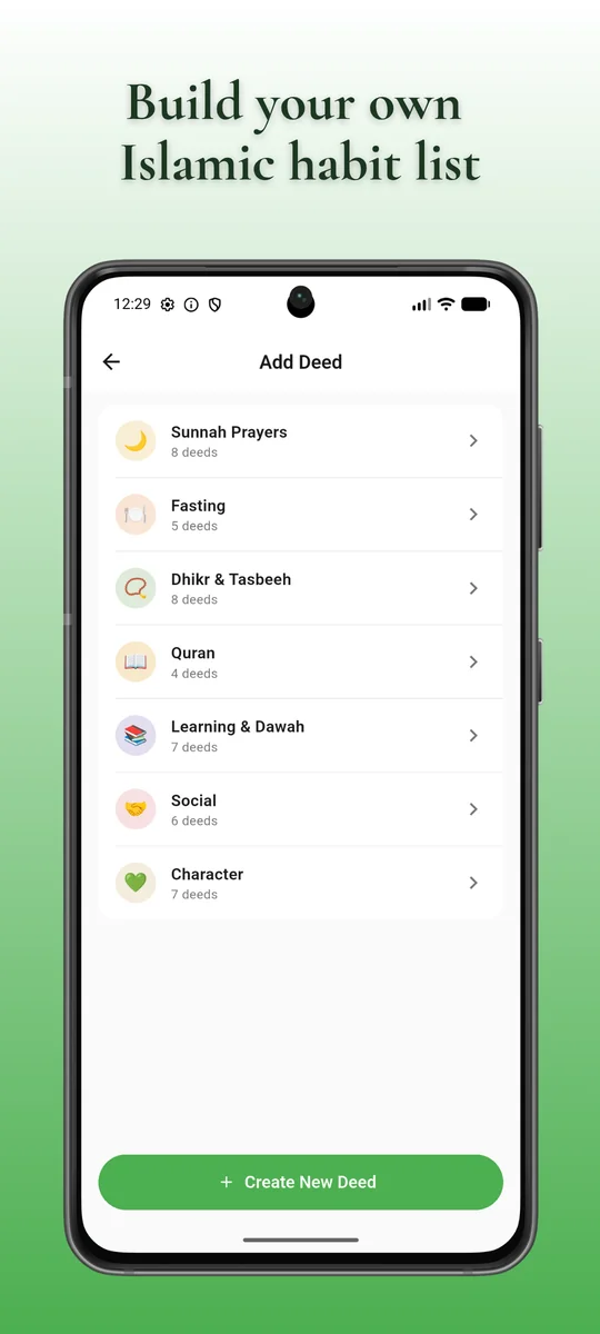 Deed library — Build your own Islamic habit list